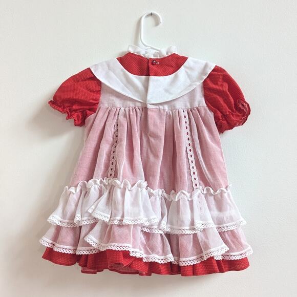 Vtg Martha's Miniatures Dress Girls Sz 2-3T Christmas Red Frilly Girly - Picture 5 of 7